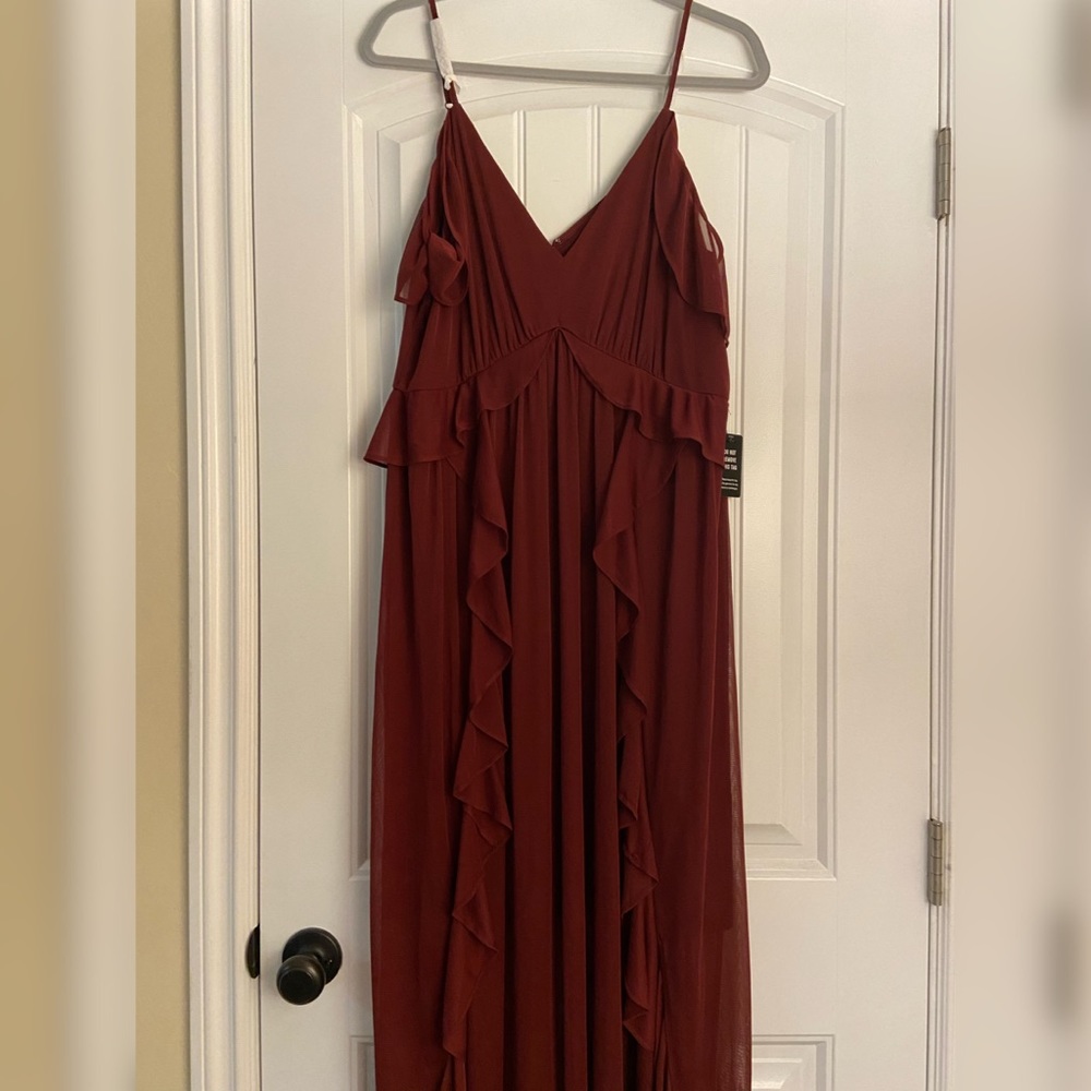 Cold Shoulder Ruffle Maxi Dress - Burgundy